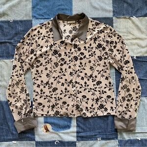 vintage aqua blues silver velvet button up floral 90s y2k fits size M blouse